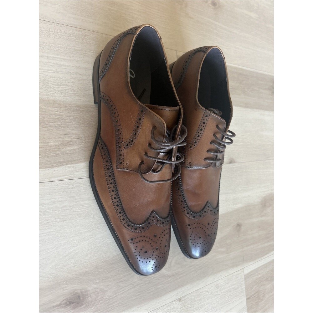 Jousen Men’s Wingtip Brogue Oxford Dress Shoes Brown Leather Size 13  Cognac